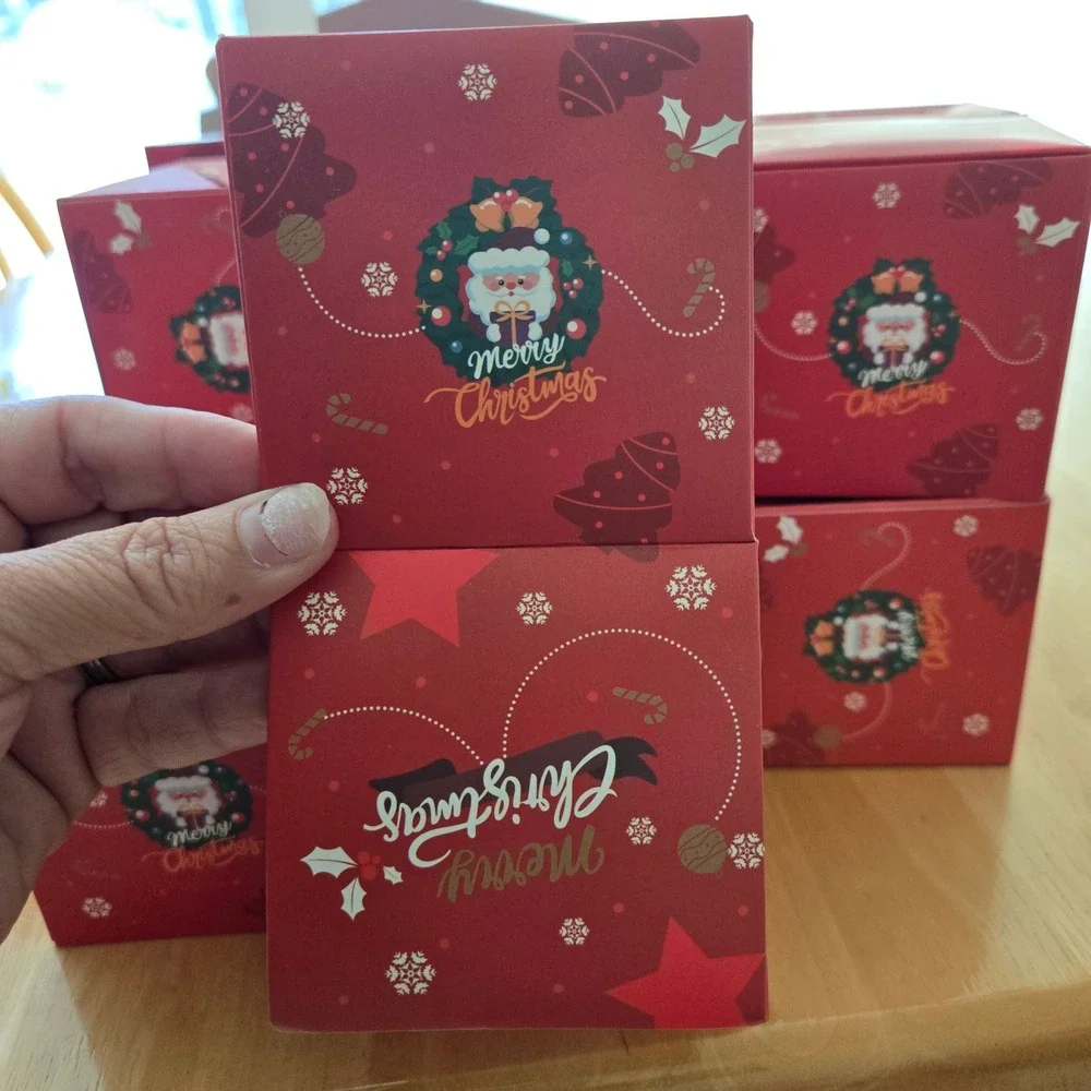Merry Christmas Gift Boxes Red Santa Wreath Treat Boxes Gold Sleeve Holiday